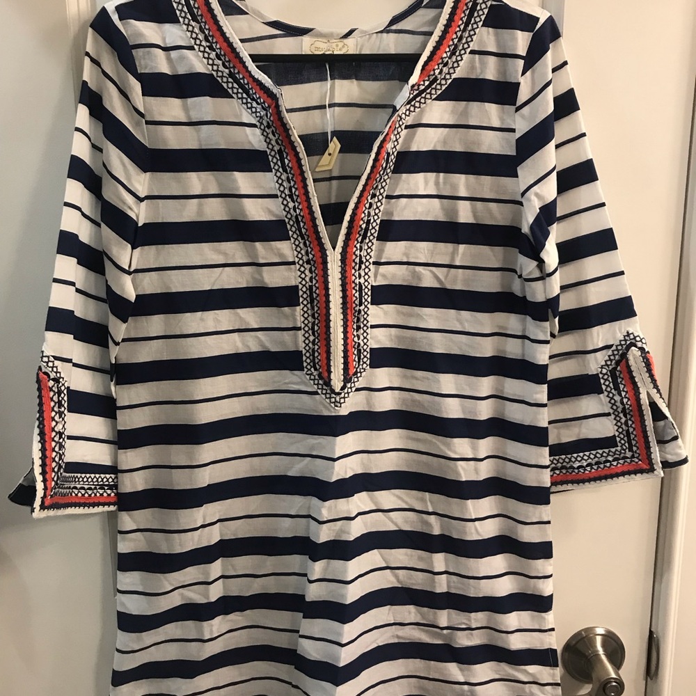 Mud Pie Embroidered Tunic Shirt Blouse Blue Red Size Small